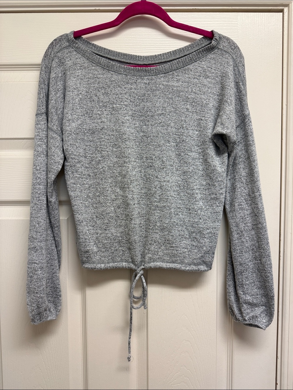 Heather Gray Drawstring Hem Long Sleeve Top, Abercrombie & Fitch Soft A & F Cozy